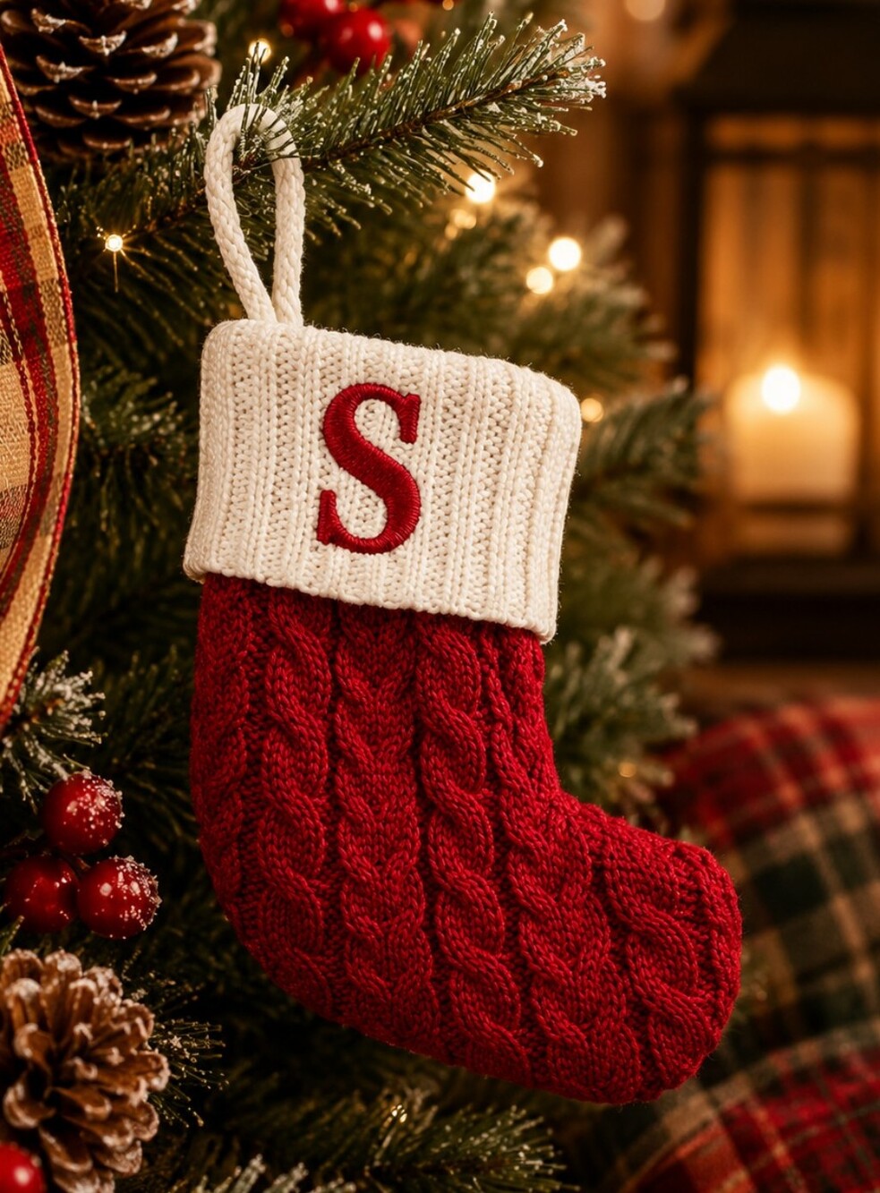 St. Nicholas Square Monogram Red Knit Christmas Stocking Ornament Letter S